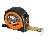 NEO TOOLS Caja de plástico con revestimiento de nailon para proteger la escala de la abrasión - Clip para cinturón - Amortiguador de retracción - Cinta métrica profesional robusta remachada con pinza