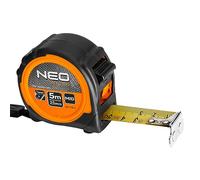 NEO TOOLS Caja de plástico con revestimiento de nailon para proteger la escala de la abrasión - Clip para cinturón - Amortiguador de retracción - Cinta métrica profesional robusta remachada con pinza