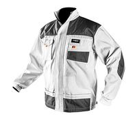 NEO TOOLS Chaqueta de trabajo para hombre, manga larga, color blanco, tallas S-XXL, elementos reflectantes, 65% poliéster, 35% algodón, reforzado con tejido Oxford en los codos y hombros, conforme a