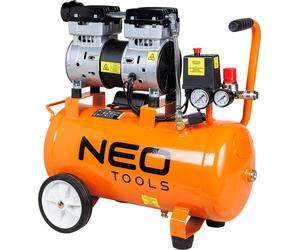 NEO TOOLS: Compresor de aire silencioso y de bajo mantenimiento de 24 litros. Motor de inducción para un funcionamiento silencioso, con una potencia de 8 bares