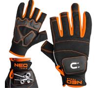 NEO TOOLS Guantes de trabajo con imán y cierre (25,4 cm sin dedos) | Tamaño 25,4 cm, conforme a la norma EN 388, resistencia a la abrasión 2, resistencia al corte 1, resistencia al desgarro 2