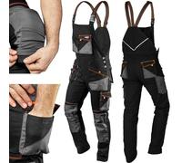 NEO TOOLS HD Slim Pantalones de Trabajo Bolsillos, 60% Algodón, Corporal, Rodilla Perfilada, Triple Costura, Aberturas de Pierna Extraíbles, Extensión de Pierna, Cintura Elástica, Reflejo (L)