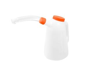 NEO TOOLS Jarra de llenado con boquilla flexible y tapa, 1 - 5 l, vaso medidor/jarra de llenado para aceite, etc., color blanco, para cambio de aceite, a prueba de roturas, para coche, taller,