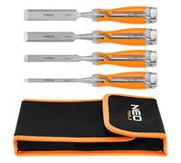 NEO TOOLS Juego de 4 cinceles de 6/12/18/24 mm, con mango bicomponente, incluye estuche, juego de herramientas versátil, para artesanos, talladores de madera y aficionados