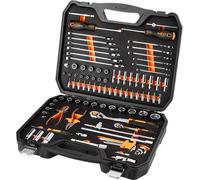 NEO TOOLS: Maletín de herramientas de 95 piezas, juego profesional de llaves de vaso con trinquete de 90T, juego de llaves de anillo, base de EVA, caja de trinquete para automóviles