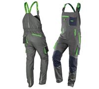 NEO TOOLS Pantalón de trabajo premium para hombre, 100% algodón, 210 g/m2, Ripstop, talla XS-3XL, zona de rodilla reforzada con Cordura, cintura elástica y tirantes, elementos reflectantes