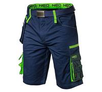 NEO TOOLS Pantalones cortos de trabajo para hombre con cinturón, 62 % algodón, 35 % poliéster, 3 % elastano, 270 g/m2, talla XS-3XL, bolsa de herramientas extraíble, azul marino, XL delgado
