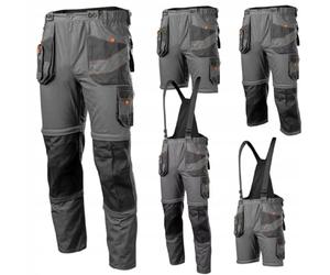 NEO TOOLS Peto de trabajo para hombre 6 en 1, 100% algodón, 260 g/m2, 2 perneras desmontables, tirantes abotonables, bolsillos multifunción, cintura elástica elástica, talla: XS, gris