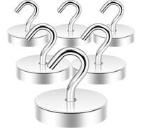 Neosmuk Gancho magnético, 8 kg, imanes de tierra de alto rendimiento con gancho para frigorífico, gancho extra fuerte para colgar (plata, paquete de 6)