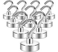 Neosmuk Ganchos magnéticos, imanes de tierra resistentes de 20 kg con gancho para refrigerador, gancho de crucero extra fuerte para colgar, colgador magnético para cabañas, parrilla (blanco plateado,