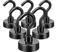 Neosmuk Ganchos magnéticos negros, imanes de alta capacidad de 20 kg con gancho, gancho de crucero extra fuerte para colgar (negro, paquete de 6)