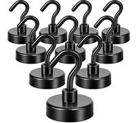 Neosmuk Ganchos Magnéticos Negros, Imanes de Neodimio de Alto Rendimiento de 30kg con Gancho, Gancho de Crucero Extra Fuerte para Colgar (negro, paquete de 10)