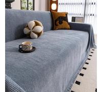 NEPHRA Funda Sofa Lavable, Cubre Sofa con Borla y Protector de Muebles - Funda Sofa 3 Plazas de Chenilla para Sofá Seccional, Loveseat, 2, 3 o 4 Plazas, Futón(Blue,180 x 420 cm)