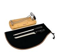 Nerthus FIH 1208 set jamonero plegable acero y bambú cuchillo jamonero afilador y funda para cortar jamón