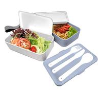 Nerthus FIH 666 Lunch Box hermético Doble con Cubiertos, Blanco y Azul