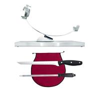 Nerthus FIJ 1450 set jamonero basculante con cabezal giratorio y base de acero inoxidable cubre jamón burdeos afilador manual y cuchillo jamonero