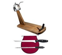 Nerthus Set Jamonero Giratorio Madera con Cuchillo, Chaira y Cubre Jamón | Con cuchillo de 25 cm, chaira de 38 cm y cubre jamón. Base de madera y cabezal giratorio de acero inoxidable