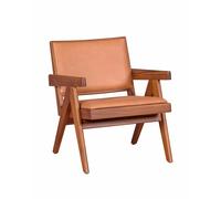Nest Dream - Sillón vintage con reposabrazos en madera de teca y piel italiana - Compass Orange