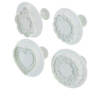 NESTINGHO 4 Piezas Sello de Galleta, Sellos para Hornear Galletas de Plástico Abs, Blanco, Formas Hoja de Abanico, Corazón y Flor, Fácil de Limpiar, para DIY Baking y Reuniones Festivas