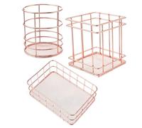 NESTINGHO Portalápices de Acero Inoxidable Base de Malla Metálica Color Organizador Portátil y Conveniente Set de 3 Piezas Redondo y Cuadrado para Escritorio en Dormitorio o Baño
