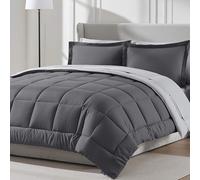 Nestl Queen Comforter Set 7 Piece - Reversible Comforters Queen Size Dark Grey, Bed in a Bag Queen All Season, Queen Size Comforter Sets Bedding with Flat Sheet, Fitted Sheet, Pillowcases and Shams
