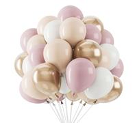 Netnology Globos Rosa Beige 68 Piezas 12 Pulgadas, Bombona Helio Globos de Cumpleaños Feliz Beige Retro Rosa Globos Dorados para Birthday Girl Decoracion Cumpleaños Baby Shower Niña Boda San Valentín
