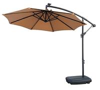 NETSPA - GD -UM2500BS - Parasol Completo (Base + Parasol) - Estructura de Acero - LED Integrado Alimentado por Panel Solar - pie con Ruleta de Transporte - Redondas