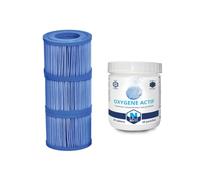 NetSpa - Pack de mantenimiento Spa, 3 cartuchos filtrantes de 10,5 x 8 cm + 20 pastillas de oxígeno activo 20 g