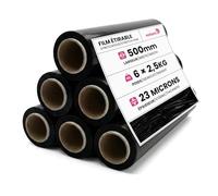 Netuno 6x rollo de film estirable negro 2,5 kg peso ancho 50 cm espesor 23 µm lámina elástica película de polietileno retráctil para embalar paletas paquetes cajas mudanzas transporte almacenaje