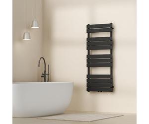 [neu.haus] Radiador Toallero Mural Secatoallas con 12 Lamas Calentador de Toallas Conexión Inferior Modo Agua Caliente para Espacios Reducidos Acero 120 x 50 cm - Negro