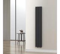 [neu.haus] Radiadores de Panel Doble Capa Radiador de Diseño Plano Calefactor de Baño Salón de Agua Caliente de Pared Conexión Inferior Central 1122W Acero 180 x 30 cm - Negro