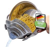 Neu Netrox® - Colador a presión de silicona - Accesorio para colgar la pasta en la olla, la sartén y el bol - Colador de cocina apto para el lavavajillas - Escurridor (Gris para ollas grandes)