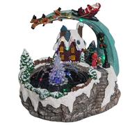 New Planet Home® Escena de navidad "Peterhof" Pueblo de navidad luminoso con Fuente, árbol y Papá-Noel con renos | 25x19x21 cm
