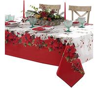 Newbridge Mantel de tela de Navidad de doble borde con diseño de flor de Pascua, Decoración Navideña, manteles y servilletas de fácil cuidado con estampado tradicional de flores rojas y blancas
