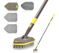 NEWE Cepillo Limpieza Ducha con Mango Largo 142 cm, 4 en 1 Cepillo Barrendero para Limpiar Baño Bañera Suelo Zócalo Fregadero Cocina Inodoro (Marrón)