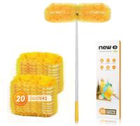 NEWE Kit Plumero Atrapapolvo para Swiffer, 20 Duster + 1 Aluminio Mango Telescopico Extensible 167.5 cm, Kit de Limpieza de 360 Grados los Muebles de la Estantería de Persianas