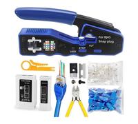 NEWFUN Crimpadora RJ45, Crimpadora RJ45 cat 6, Tester RJ45, Comprobador de Redes, Pelacables, Instalación Profesional de Redes, Juego de Herramientas de Crimpado Cat5 Cat5e Cat6, 20 x Conectores RJ45