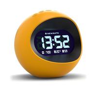 NEWGATE® Centre of The Earth Despertador | Reloj LCD Digital Retro Redondo | Amarillo | Ideal para la mesilla, Escritorio o estantería | Accesorio Retro para dormitorios y oficinas