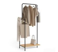 NEWLUX-Burro Ropa Resistente Hangy Wood 100 con Zapatero. Perchero Metálico | Incluye Riel Lateral (62x42x150cm) | Negro
