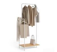 Newlux-Burro Ropa Resistente Hasta 18kg Hangy Wood 100 con Zapatero. Perchero Burro Ropa Metálico con Gran Estabilidad | Fácil Montaje | Base Antirayaduras | Incluye Riel Lateral (62x42x150cm)|Blanco