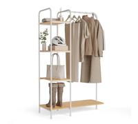 Newlux-Burro Ropa Resistente Hasta 35kg Hangy Wood 400 con Zapatero. Perchero Burro Ropa Metálico de Gran Estabilidad | Fácil Montaje | Base Antirayaduras | Incluye 4 estantes (492x42x150cm)|Blanco