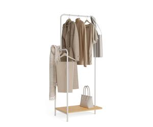 Newlux Perchero Burro Hangy Wood 100 Hasta 18kg con Zapatero, Resistente, 2 Alturas White