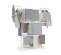 NEWLUX -Tendedero Vertical Plegable XXL Core V38 (18.5m) Blanco con Ruedas 360º, 4 Niveles Dobles + Zapatero y 18,5m de tendido. Tendedero Plegable con Soporte para 14 Perchas (74-120 x 63,5 x 168 cm)