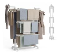 Newlux Tendedero vertical Bastion V40 Blanco - 4 niveles dobles, ruedas, zapatero, 18,5 m