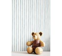 NEWROOM Papel pintado Azul Tiras Tejido no Tejido - Niños Gris Azulado Blanco Línea Acuarela Juguetón