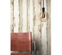 NEWROOM Papel pintado Beige Madera Tejido no Tejido - De época Marron Crema Tablero Bar Rústico