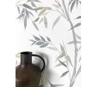 NEWROOM Papel pintado Beige Selva Tejido no Tejido - Moderno Gris Blanco Bambú Hojas Tropical