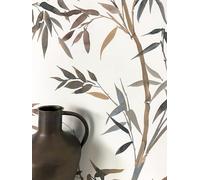NEWROOM Papel pintado Marron Selva Tejido no Tejido - Moderno Gris Blanco Bambú Hojas Tropical