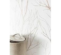 Newroom papel pintado TNT blanco oro rosa ramas metalizado dormitorio