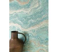 Newroom Papel Pintado Turquesa Efecto Mármol Dormitorio | Brillo metálico tornasolado, vetas onduladas tipo ágata, acabado estuco fino, salón, pasillo, recibidor